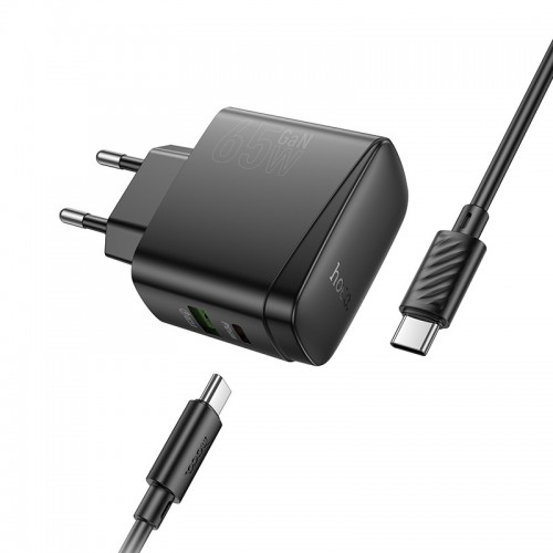Мережевий зарядний пристрій з кабелем HOCO CS63A Bright PD65W(1A1C) charger set (C to C)(EU) Black
