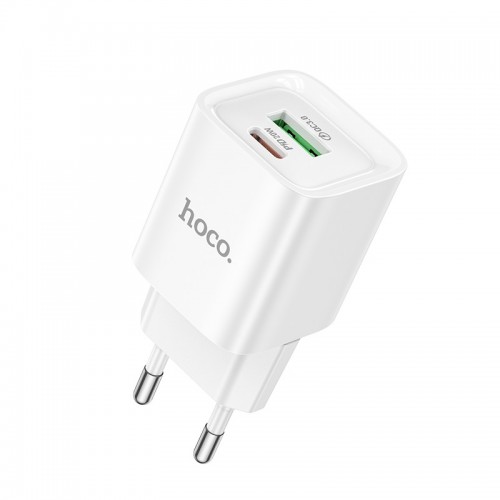 Сетевое зарядное устройство HOCO C147A Charm PD20W+QC3.0 charger (EU) White