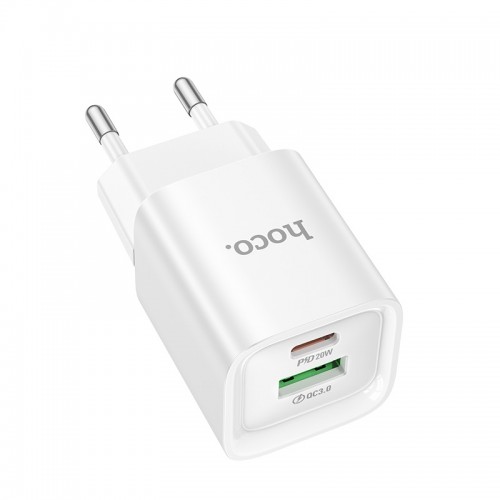 Сетевое зарядное устройство HOCO C147A Charm PD20W+QC3.0 charger (EU) White