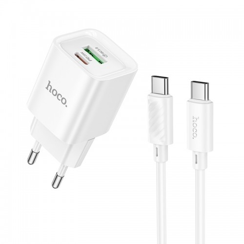 Сетевое зарядное устройство с кабелем HOCO C147A Charm PD20W+QC3.0 charger set (C to C)(EU) White