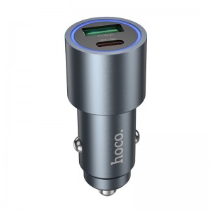 Автомобільний зарядний пристрій HOCO Z60 Bloom 48W dual-port PD30W+QC3.0 multi-protocol car charger Metal Gray