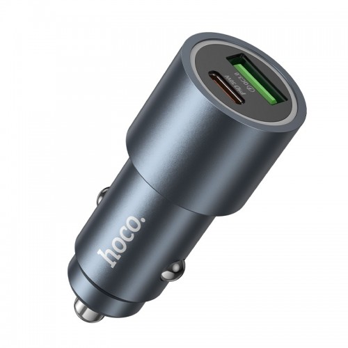 Автомобільний зарядний пристрій HOCO Z60 Bloom 48W dual-port PD30W+QC3.0 multi-protocol car charger Metal Gray