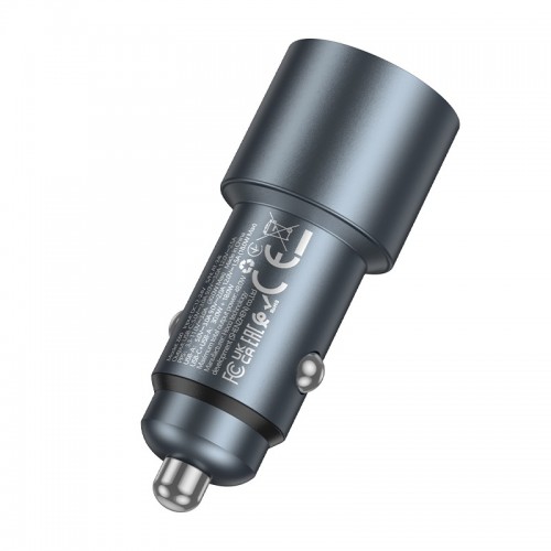 Автомобільний зарядний пристрій HOCO Z60 Bloom 48W dual-port PD30W+QC3.0 multi-protocol car charger Metal Gray