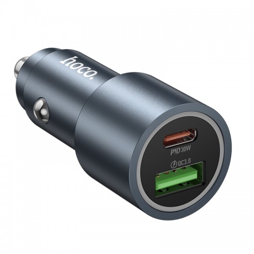 Автомобільний зарядний пристрій HOCO Z60 Bloom 48W dual-port PD30W+QC3.0 multi-protocol car charger Metal Gray
