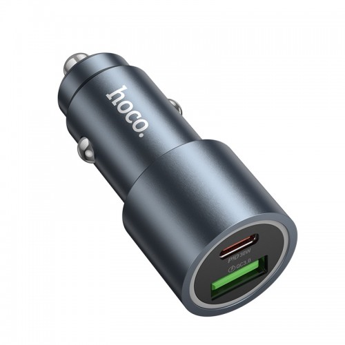 Автомобільний зарядний пристрій HOCO Z60 Bloom 48W dual-port PD30W+QC3.0 multi-protocol car charger Metal Gray
