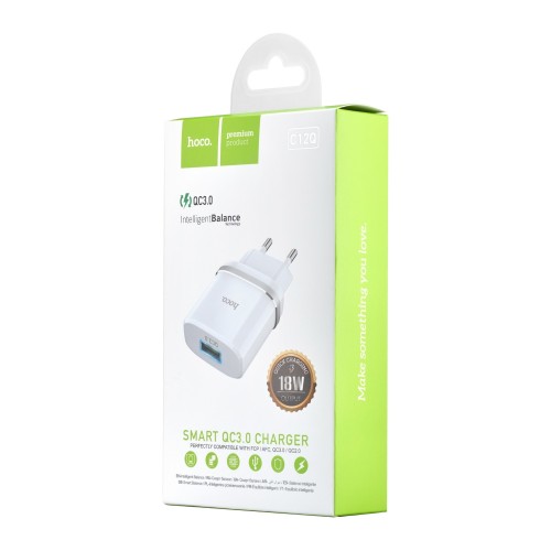 Сетевое зарядное устройство HOCO C12Q Smart QC3.0 charger 18W White