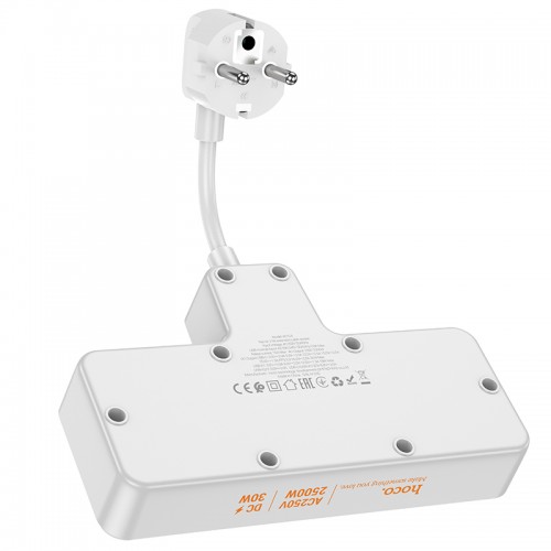 Сетевой удлинитель HOCO AC12A Reise 2-позиционный расширительный разветвитель (PD30W/1C3A) Белый