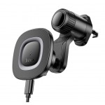Автотримач для телефона з БЗП HOCO HW30 Crown magnetic wireless charging car holder (air outlet) Black Metal Gray