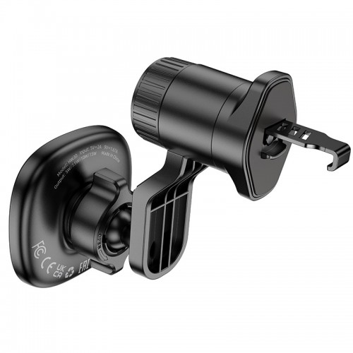 Автотримач для телефона з БЗП HOCO HW30 Crown magnetic wireless charging car holder (air outlet) Black Metal Gray
