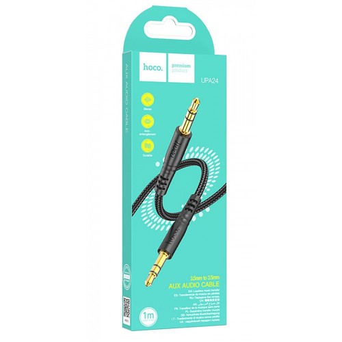 Аудіокабель HOCO UPA24 3.5mm male to 3.5mm male, nylon braid, 1m, Black