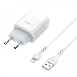 Сетевое зарядное устройство с кабелем HOCO C73A Glorious dual port charger set (iP)(EU) White