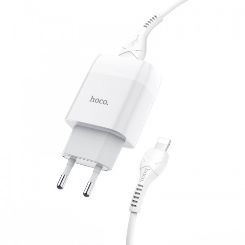 Сетевое зарядное устройство с кабелем HOCO C73A Glorious dual port charger set (iP)(EU) White