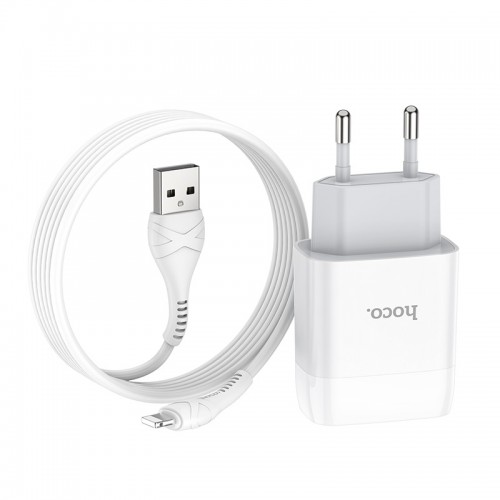 Сетевое зарядное устройство с кабелем HOCO C73A Glorious dual port charger set (iP)(EU) White