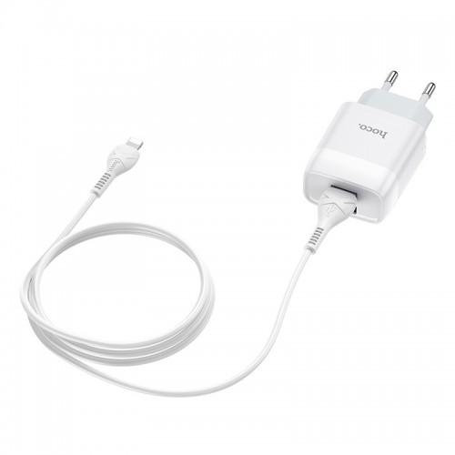 Сетевое зарядное устройство с кабелем HOCO C73A Glorious dual port charger set (iP)(EU) White