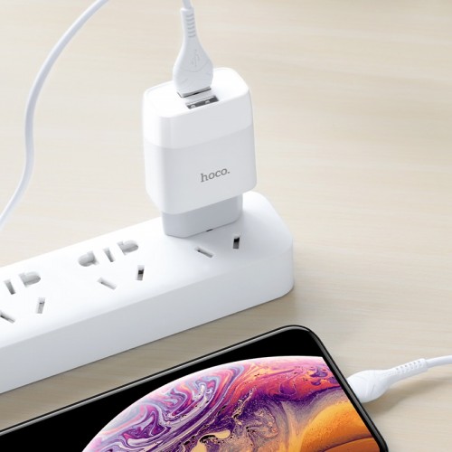Сетевое зарядное устройство с кабелем HOCO C73A Glorious dual port charger set (iP)(EU) White