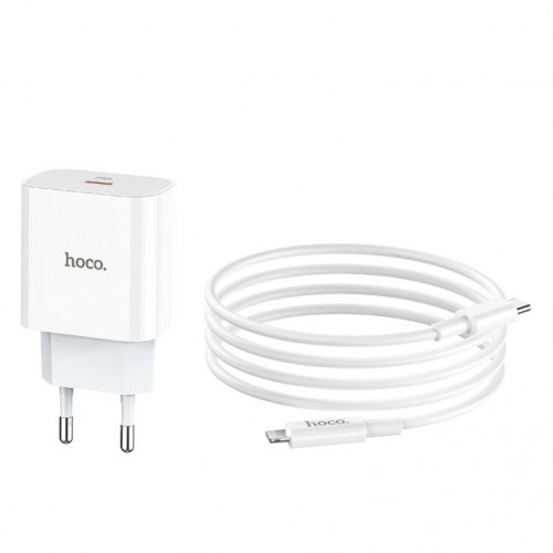 Сетевой зарядный прибор с кабелем HOCO C76A Plus Speed source PD20W charger set (C to iP) White