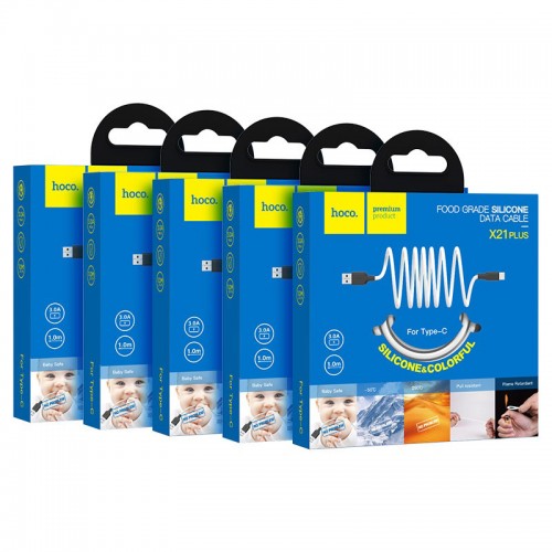 Кабель HOCO X21 Plus USB to Type-C 3A, 1m, silicone, silicone connectors, Black+White