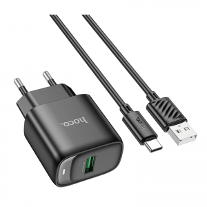 Сетевое зарядное устройство с кабелем HOCO C140A Smart single port QC3.0 charger set (Type-C) (EU) Черный