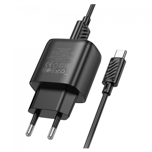 Сетевое зарядное устройство с кабелем HOCO C140A Smart single port QC3.0 charger set (Type-C) (EU) Черный