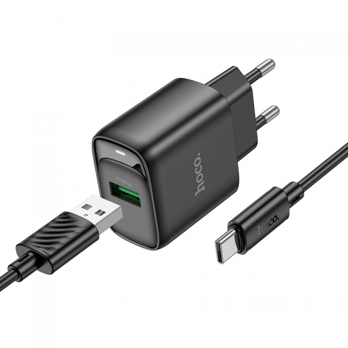 Сетевое зарядное устройство с кабелем HOCO C140A Smart single port QC3.0 charger set (Type-C) (EU) Черный