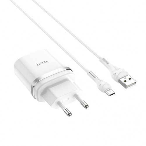 Сетевое зарядное устройство с кабелем HOCO C12Q Smart QC3.0 charger set (Micro) 18W White