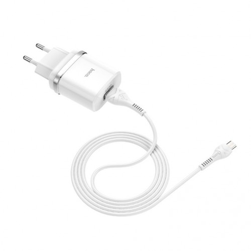 Сетевое зарядное устройство с кабелем HOCO C12Q Smart QC3.0 charger set (Micro) 18W White