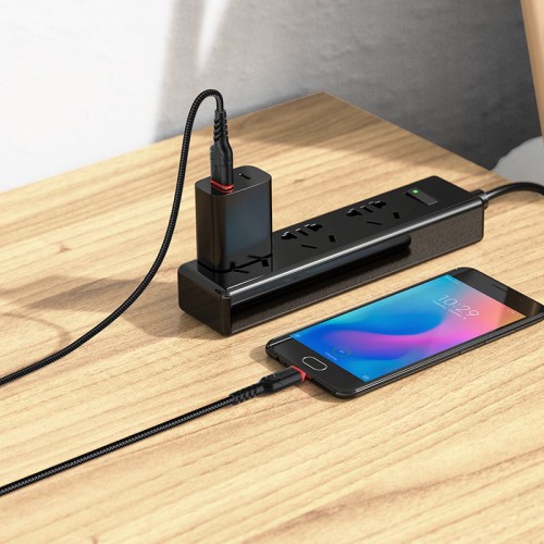 Кабель HOCO X59 USB — Micro USB 2.4A, 1 м, нейлон, разъёмы TPE, чёрный