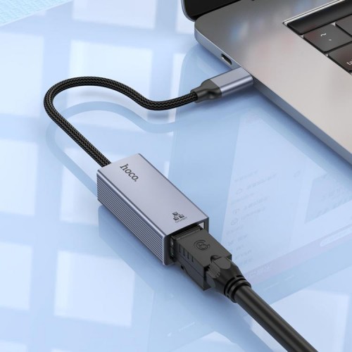 Мережевий адаптер HOCO UA37 Type-C ethernet adapter (1000 Mbps) Metal Gray