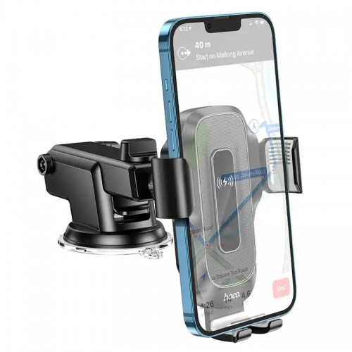 Автотримач для телефона з БЗП HOCO HW3 Wise automatic induction wireless fast charging car holder(center console) Black