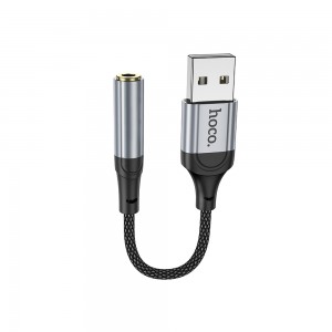 Аудиокабель HOCO LS36 USB-A на 3,5 мм (гнездо), нейлоновая оплётка, 0,12 м, чёрный