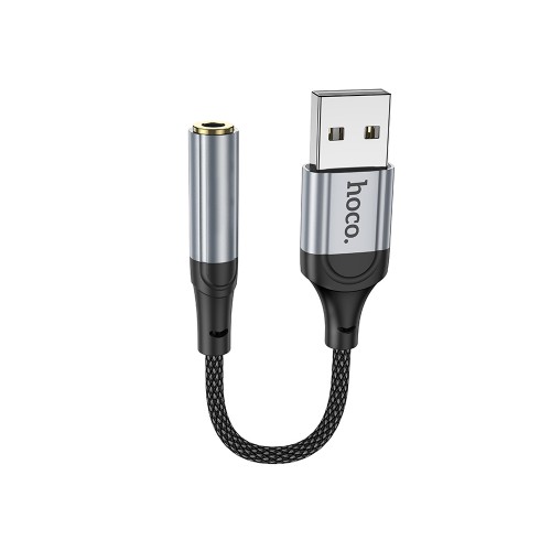 Аудиокабель HOCO LS36 USB-A на 3,5 мм (гнездо), нейлоновая оплётка, 0,12 м, чёрный