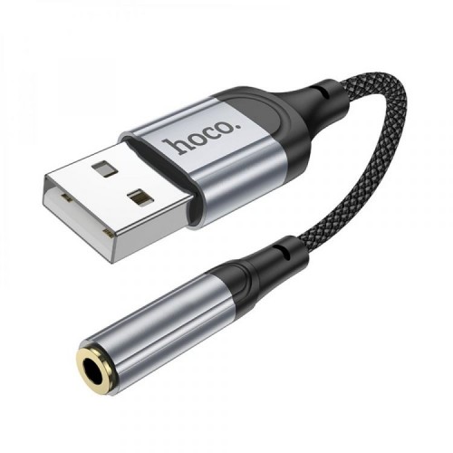 Аудиокабель HOCO LS36 USB-A на 3,5 мм (гнездо), нейлоновая оплётка, 0,12 м, чёрный