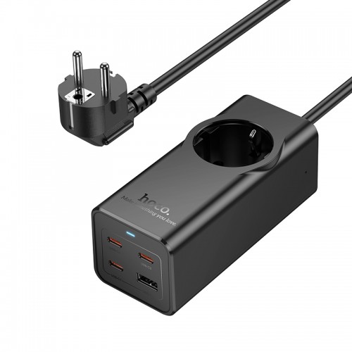Мережевий подовжувач HOCO NS9 Wisdom 1-position (PD67W/3C1A) desktop socket (EU/GER) Black