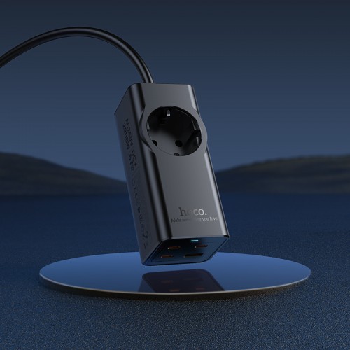 Мережевий подовжувач HOCO NS9 Wisdom 1-position (PD67W/3C1A) desktop socket (EU/GER) Black