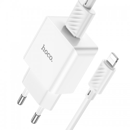 Мережевий зарядний пристрій з кабелем HOCO C106A Leisure single port charger set(iP) 10.5W White