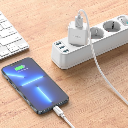 Мережевий зарядний пристрій з кабелем HOCO C106A Leisure single port charger set(iP) 10.5W White