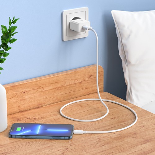 Мережевий зарядний пристрій з кабелем HOCO C106A Leisure single port charger set(iP) 10.5W White