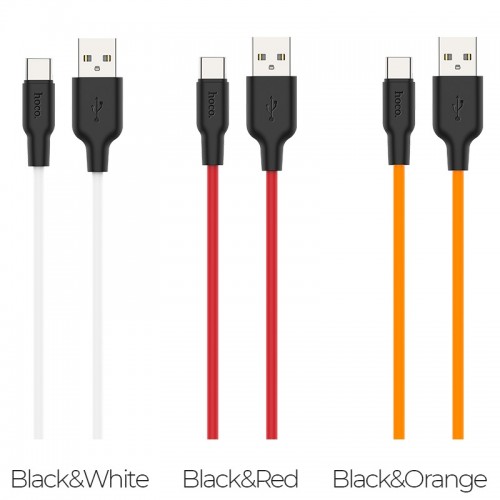 Кабель HOCO X21 Plus USB — Type-C 3A, 2 м, силиконовый, силиконовые коннекторы, Черный+Белый