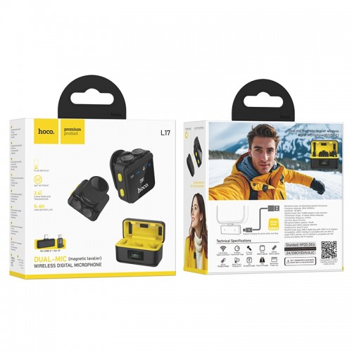 Бездротова мікрофонна система HOCO L17 magnetic dual-mic (iP/Type-C) Black