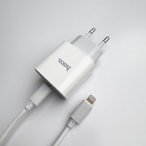 Сетевое зарядное устройство с кабелем HOCO C76A Pro Majestic, набор: однопортовое зарядное устройство PD30W (C to iP) (EU), белое