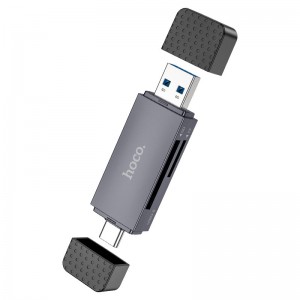 Кардридер HOCO HB45 Spirit 2-в-1 USB/Type-C 3.0 Металлический серый