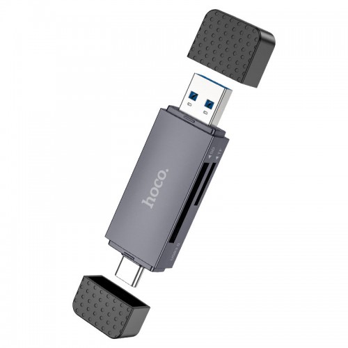 Кардридер HOCO HB45 Spirit 2-в-1 USB/Type-C 3.0 Металлический серый