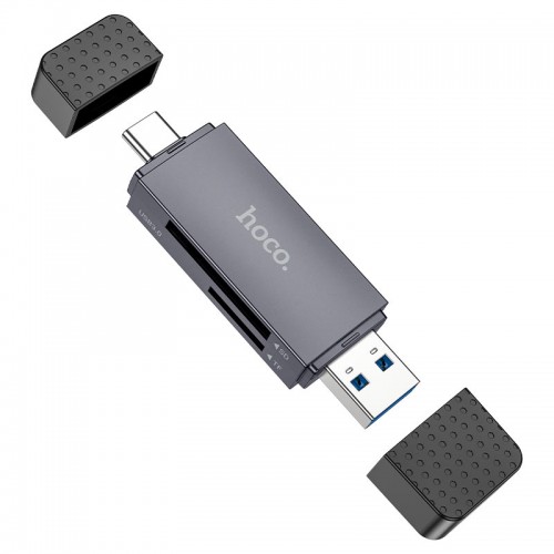 Кардридер HOCO HB45 Spirit 2-в-1 USB/Type-C 3.0 Металлический серый
