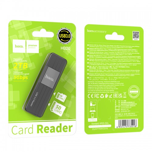 USB-хаб HOCO HB20 Mindful 2-in-1card reader(USB3.0) Black