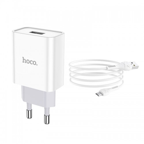 Сетевое зарядное устройство с кабелем HOCO C81A Asombroso single port charger set (Micro) 10,5 Вт, белое