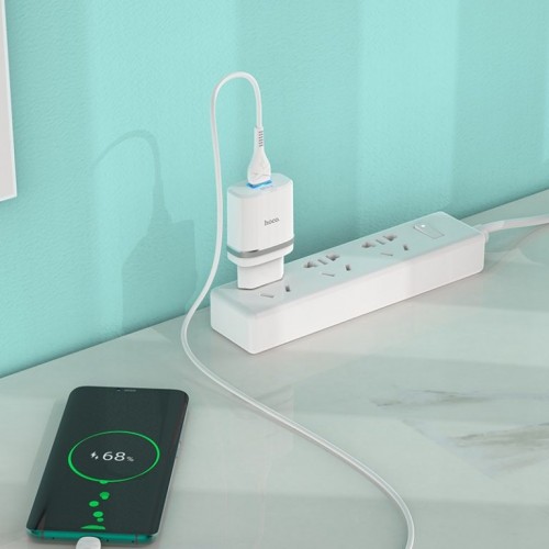 Сетевое зарядное устройство с кабелем HOCO C12Q Smart QC3.0 charger set (Type-C) 18W White