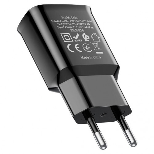 Мережевий зарядний пристрій HOCO C88A Star round dual port charger 12W Black