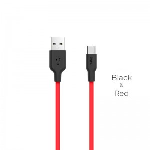 Кабель HOCO X21 USB to Type-C 2A, 1m, silicone, TPE connectors,  Black+Red