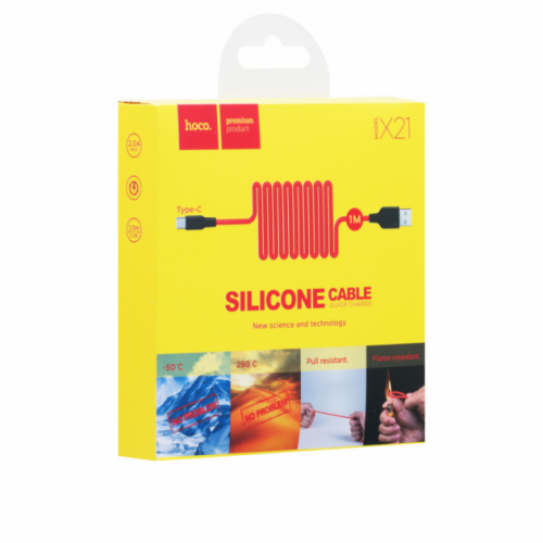 Кабель HOCO X21 USB to Type-C 2A, 1m, silicone, TPE connectors, Black+Red
