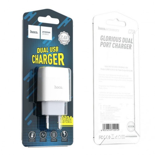 Сетевое зарядное устройство HOCO C73A Glorious dual port charger 12W White